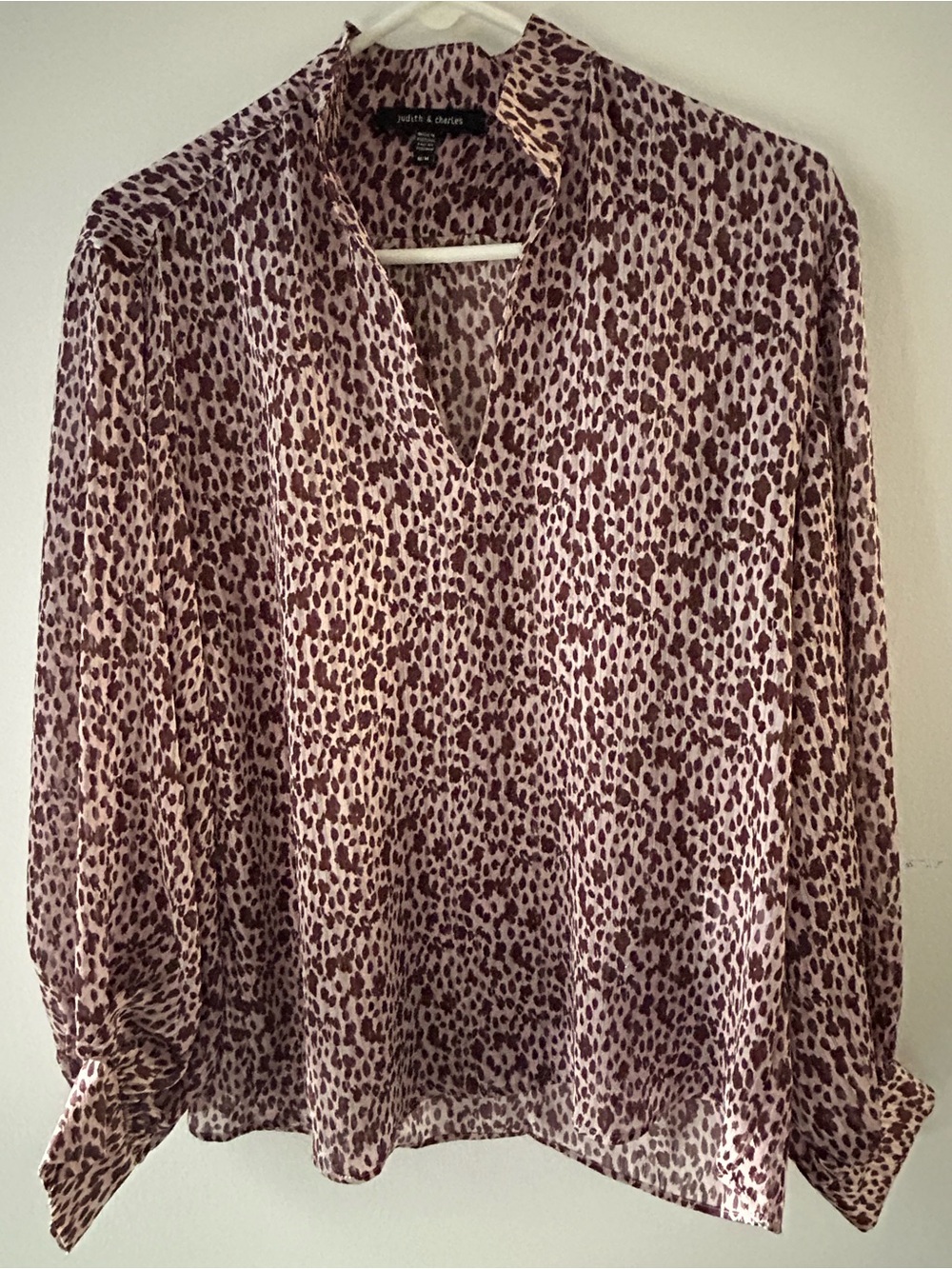 Judith & Charles Pink Taupe Leopard-Print V-Neck Blouse